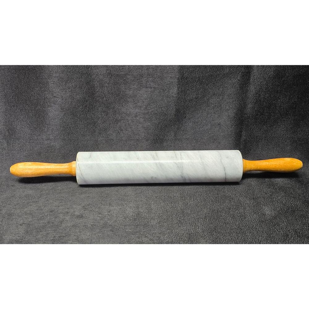 Heavy Duty Solid Marble Stone Rolling Pin w. Wood Handles 18"